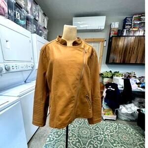 NWT!!! Metaphor ,Asymmetrical Zip Up ,Tan jacket, Faux Leather,Street Wear